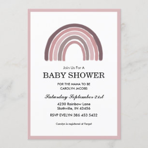 Mauve Rainbow Baby Girl Baby Shower Invitation