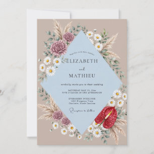 Mauve Red Protea Eucalyptus Wedding Invitation