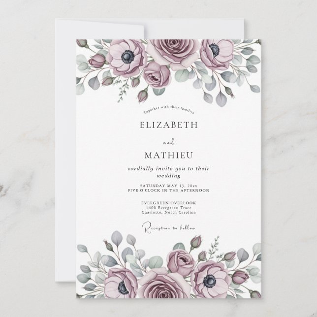 Mauve Refined Romantic Wedding Invitation (Front)