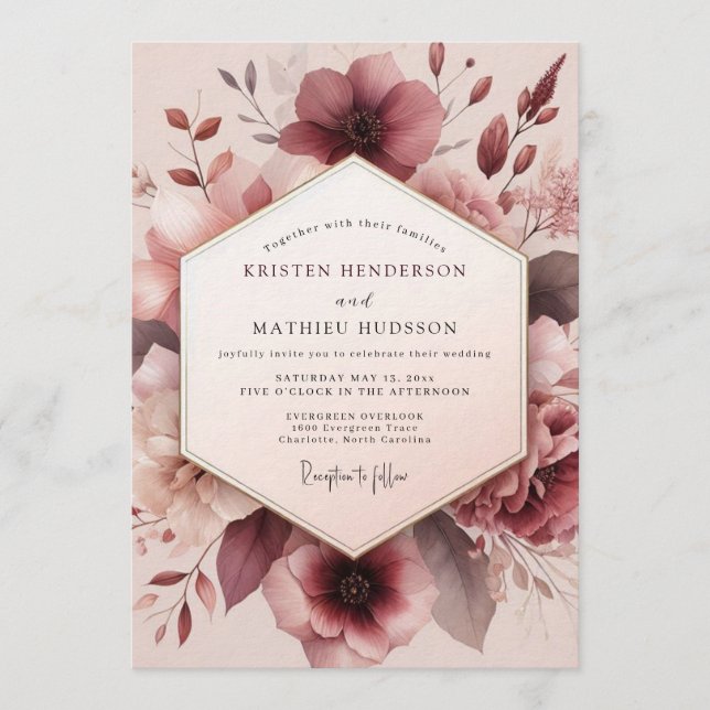 Mauve Romantic Bloom Wedding Invitation (Front)