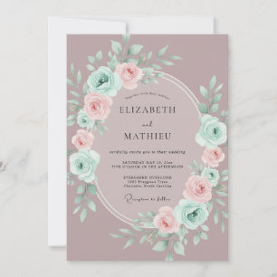Mauve Romantic Floral Wreath Wedding Invitation