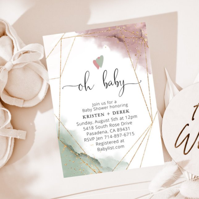 Mauve Rose and Sage Green Watercolor Baby Shower Invitation (Creator Uploaded)