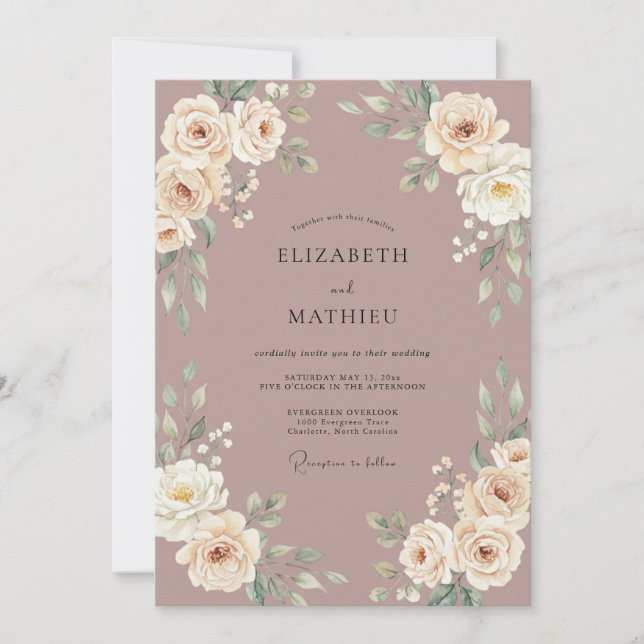 Mauve Rose Blossom Wedding Invitation (Front)