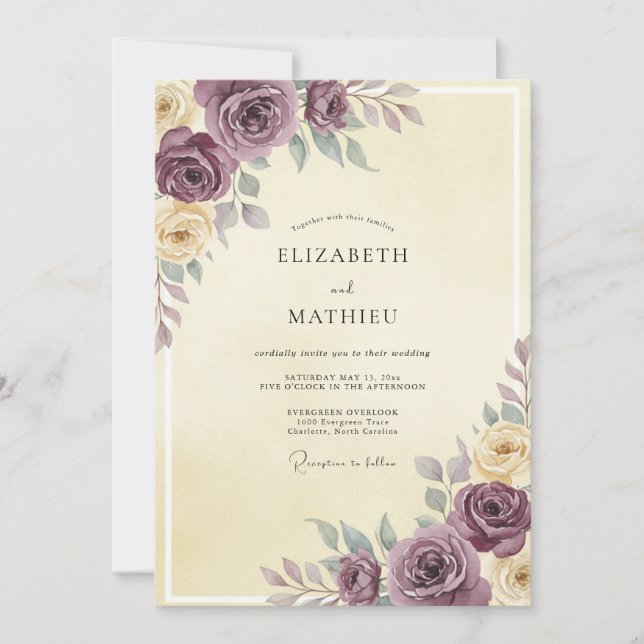 Mauve Rose Cream Wedding Invitation (Front)