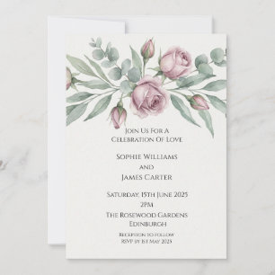 Mauve Rose & Eucalyptus Cascade Invitation