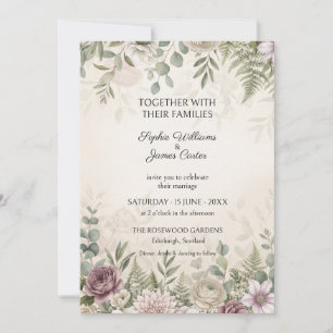 Mauve Rose Fern Botanical Wedding Invitation