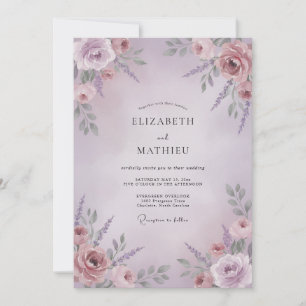 Mauve Rose Floral Wedding Invitation