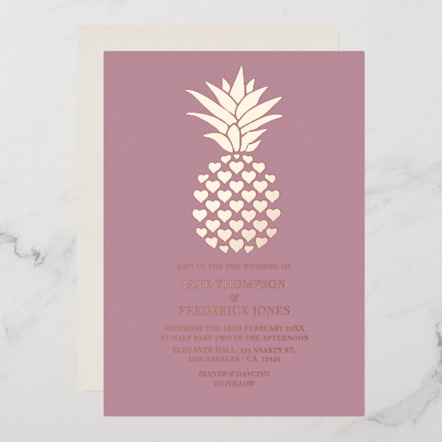 Mauve & Rose Gold Tropical Pineapple Wedding (Front/Back)