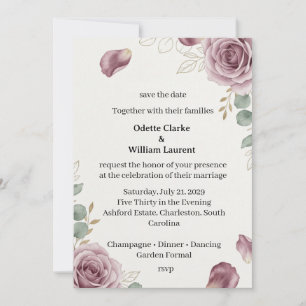 Mauve Rose Petals Save the Date Card