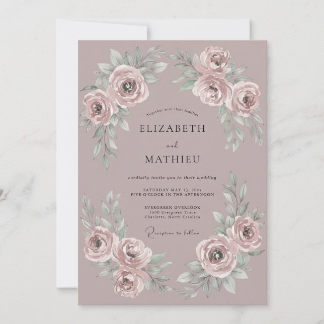 Mauve Rose Romantic Flourish Wedding Invitation (Front)