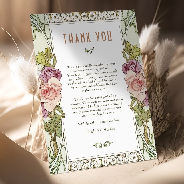 Mauve Rose Thank You Card Vintage Nouveau Mucha (Creator Uploaded)