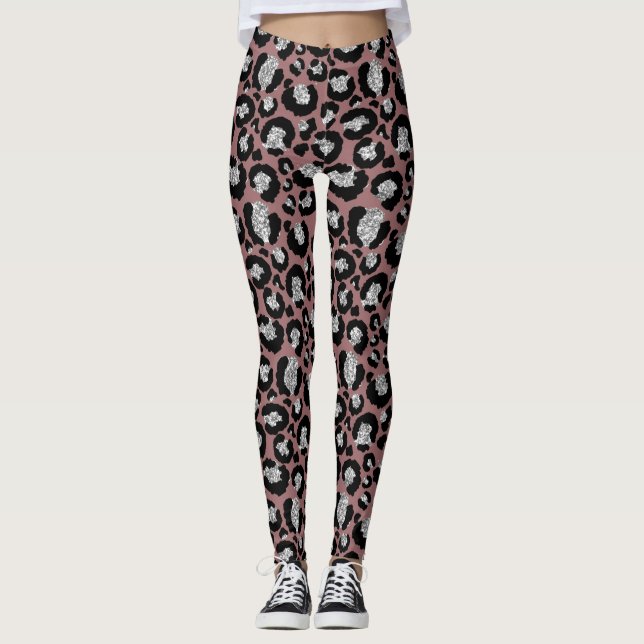 Mauve/Rose Women's Leopard Animal Print Leggings (Front)