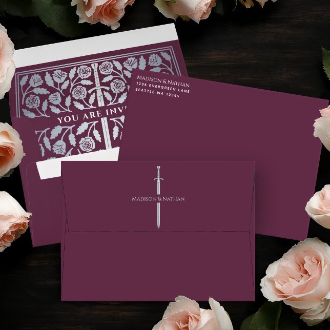 Mauve Royal Mediaeval Silver Sword Wedding Envelope (Creator Uploaded)