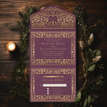 Mauve Royal Mediaeval Sword Wedding  All In One Invitation<br><div class="desc">Celebrate your special day with this Royal Mediaeval Sword Wedding design. The design on the back of the invite is NOT real gold foil. You can customise this further by clicking on the "PERSONALIZE" button.</div>