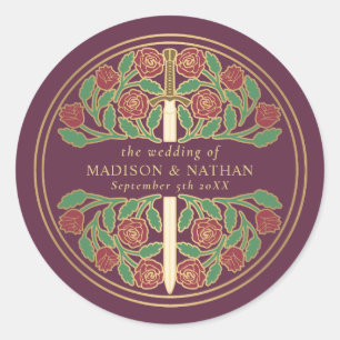 Mauve Royal Mediaeval Sword Wedding Classic Round Sticker