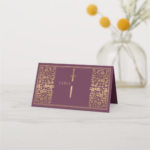 Mauve Royal Mediaeval Sword Wedding Place Card