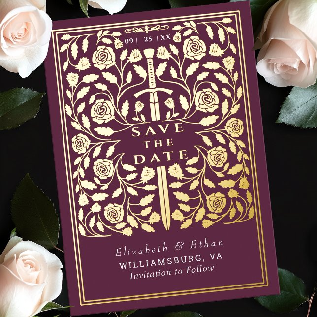 Mauve Royal Mediaeval Sword Wedding Save the Date (Creator Uploaded)