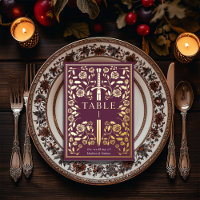 Mauve Royal Mediaeval Sword Wedding Table Card