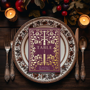 Mauve Royal Mediaeval Sword Wedding Table Card