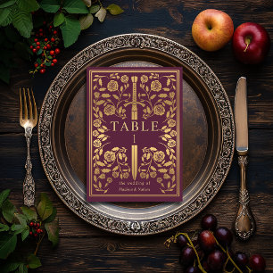 Mauve Royal Mediaeval Sword Wedding Table Number