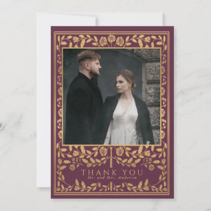 Mauve Royal Mediaeval Sword Wedding Thank You Card
