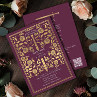 Mauve Royal Medieval Gold Sword Wedding QR Code