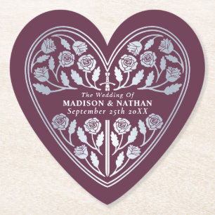 Mauve Royal Medieval Silver Sword Wedding Paper Coaster