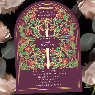 Mauve Royal Medieval Sword Wedding Arch Invitation