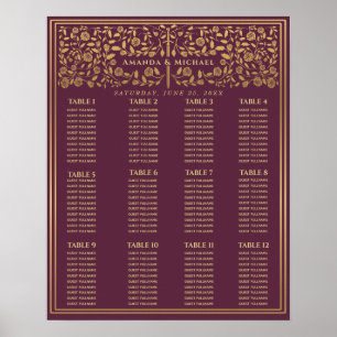 Mauve Royal Medieval Sword Wedding Seating Chart
