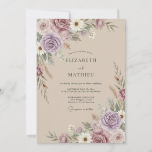 Mauve Rustic Pampas Wedding Invitation