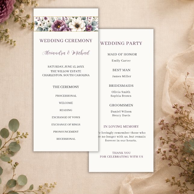 Mauve & Sage Floral Wedding Program (Creator Uploaded)