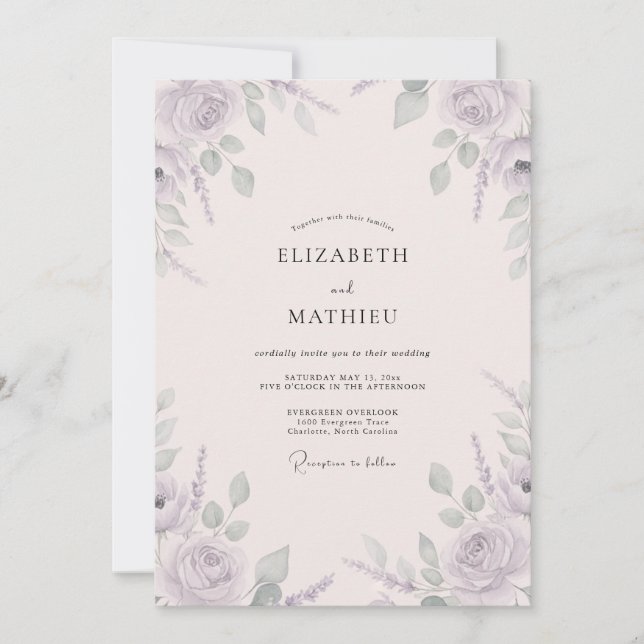 Mauve Sage Leafy Wedding Invitation (Front)