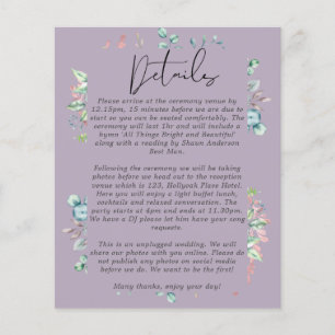 Mauve Sage Rosegold Leaves Wedding Details Program