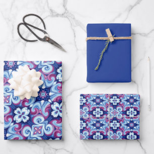 Mauve, Sapphire & Powder Blue Pattern  Wrapping Paper Sheet