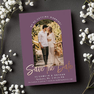 Mauve Save the Date Stylish Script Photo