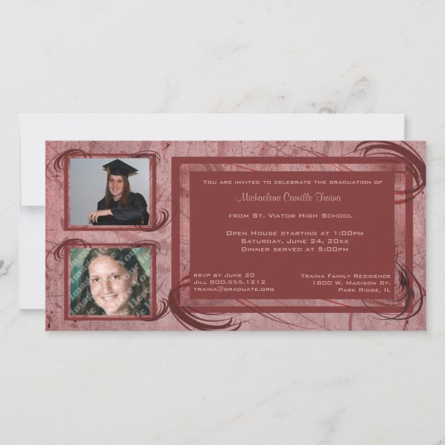 Mauve Scrolls Graduation Photo Invitation (Front)