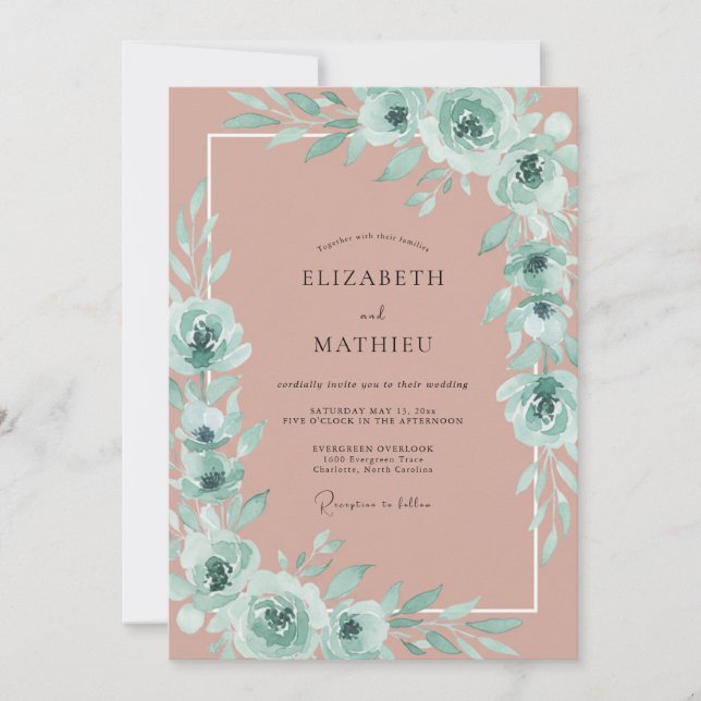 Mauve Serene Floral Wedding Invitation (Front)