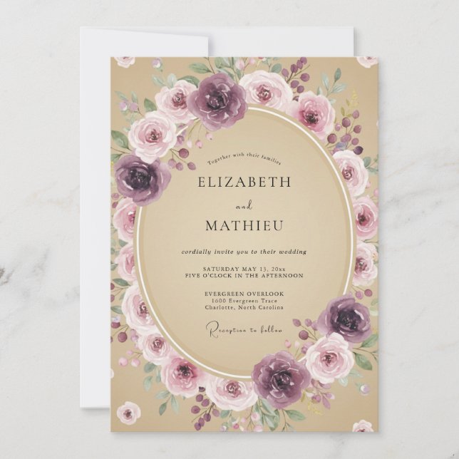 Mauve Serene Rustic Wedding Invitation (Front)