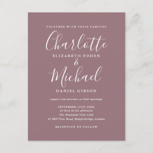 Mauve Signature Script Wedding Invitation Postcard