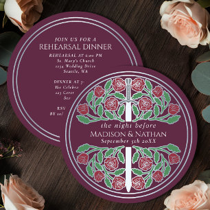 Mauve Silver Sword Royal Wedding Rehearsal Invitation