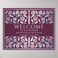 Mauve Silver Sword Royal Wedding Welcome Sign