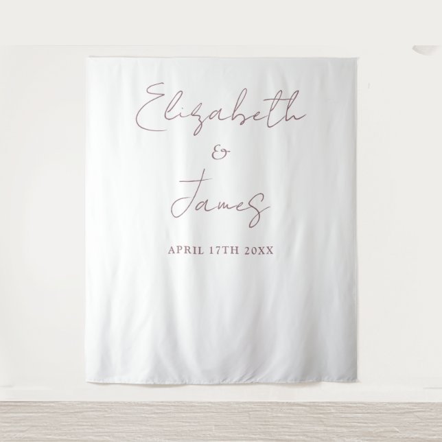Mauve Simple Elegant Script Wedding Photo Backdrop Tapestry (Front)