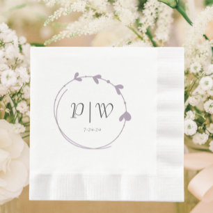 Mauve Simple Heart Wreath Monogram Wedding Napkin