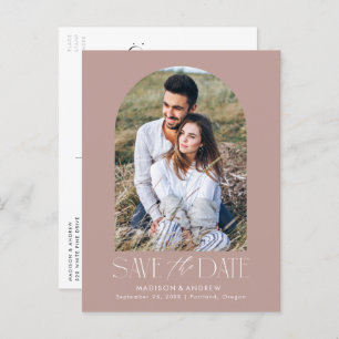 Mauve Simple Modern Arch Photo Save the Date Announcement Postcard