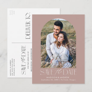 Mauve Simple Modern Arch Photo Save the Date Announcement Postcard