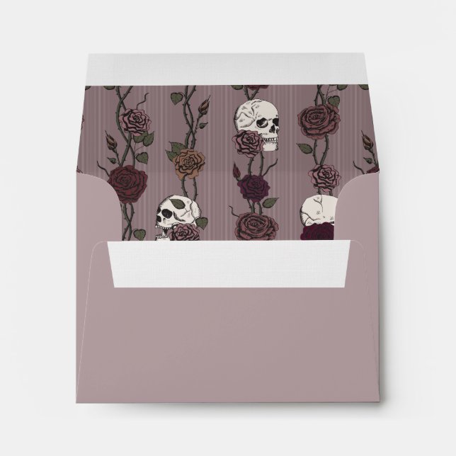 Mauve Skull Rose Pre-Printed Address RSVP Envelope (Back (Bottom))