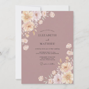 Mauve Soft Floral Romantic Wedding Invitation