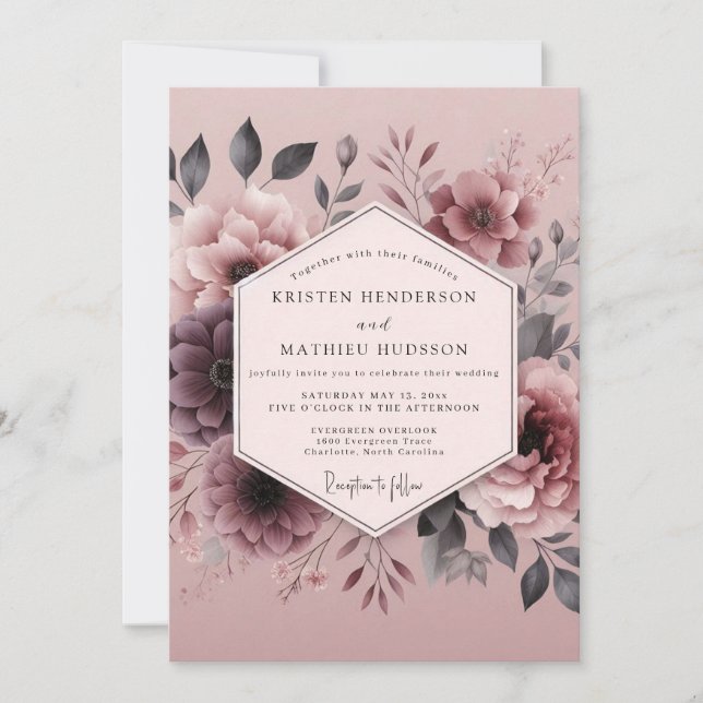 Mauve Somber Flora Wedding Invitation (Front)