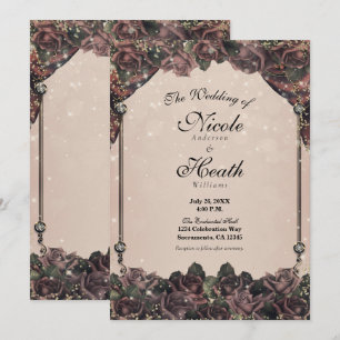 Mauve Spice Roses Glitter Sparkle Fall Wedding  Invitation