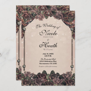 Mauve Spice Roses Glitter Sparkle Fall Wedding Invitation